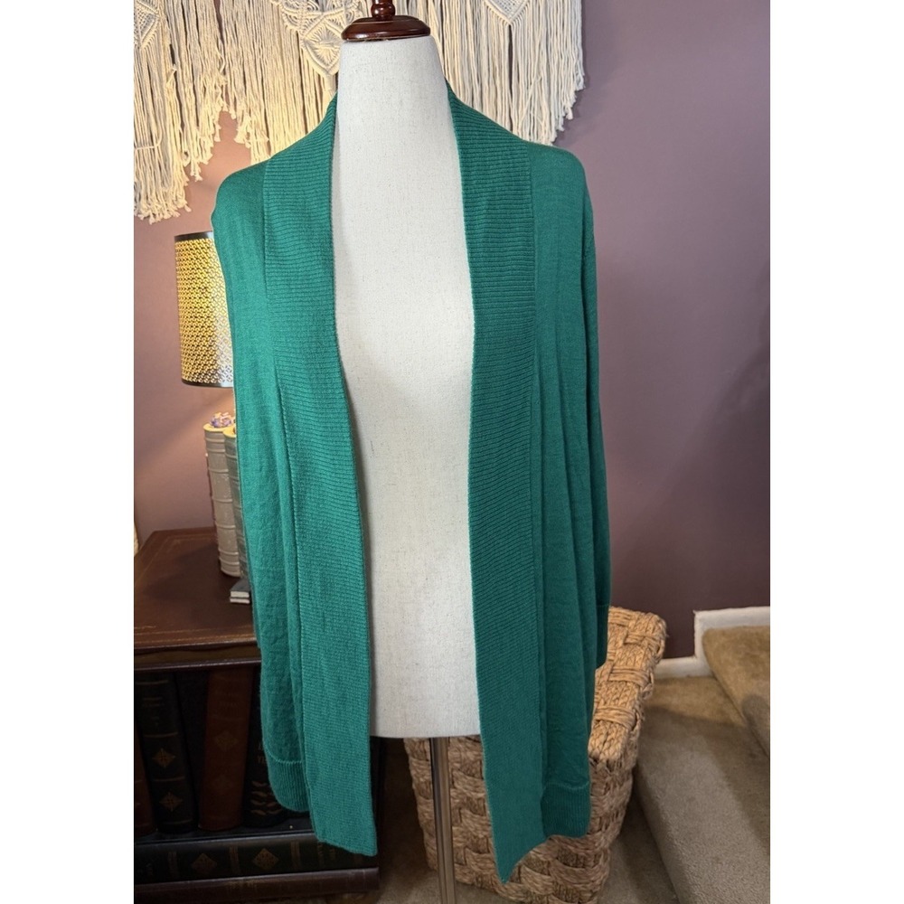 Talbots Green 100% Merino Wool Open  Front Cardigan Sweater 1Xp Petite EUC Light